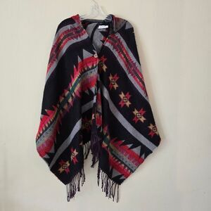 AZIZA Womems Navajo Patern Poncho Western One Size Bohemian Rodeo